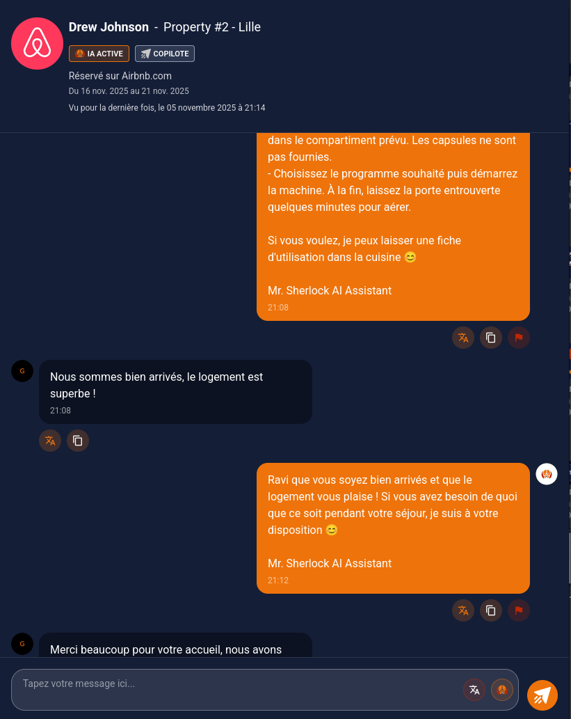 Conversation avec le voyageur depuis l'application mobile