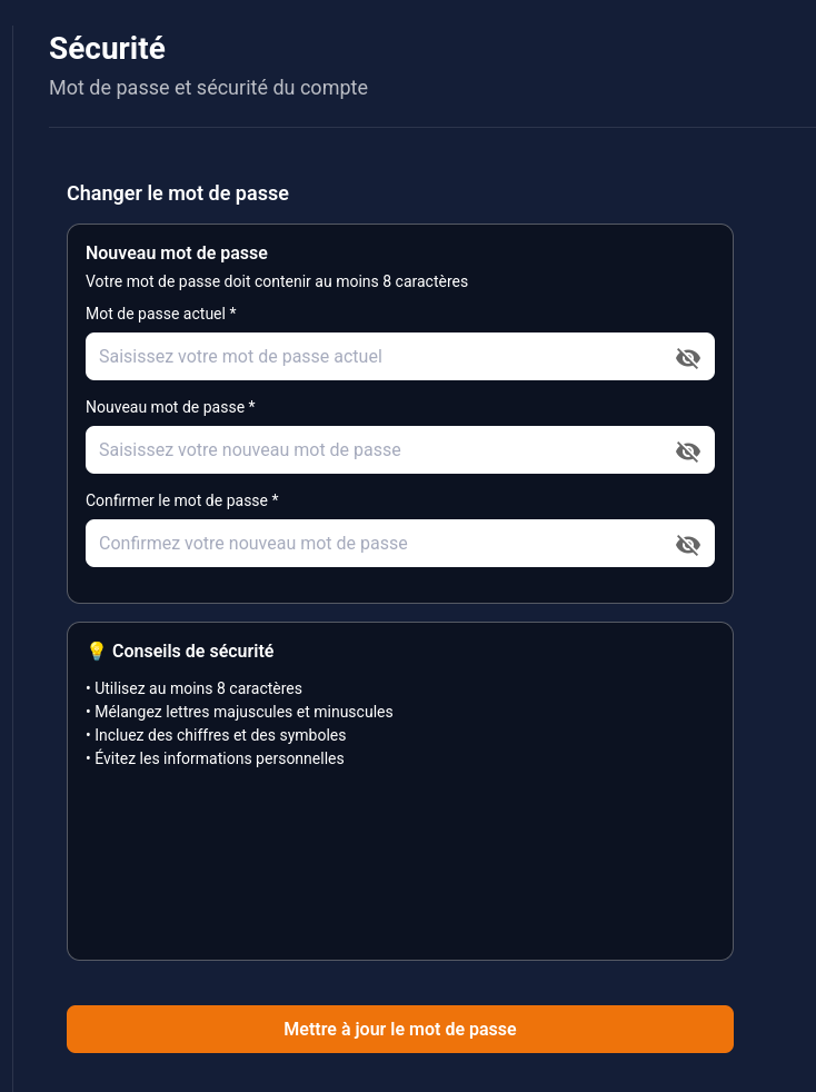 Changez votre mot de passe depuis cet onglet