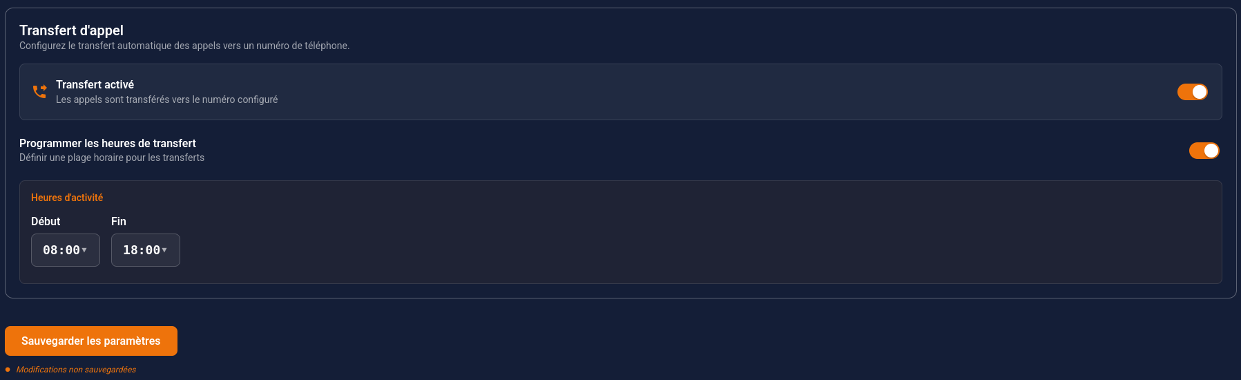 Activez la programmation d'autorisation du transfert d'appel