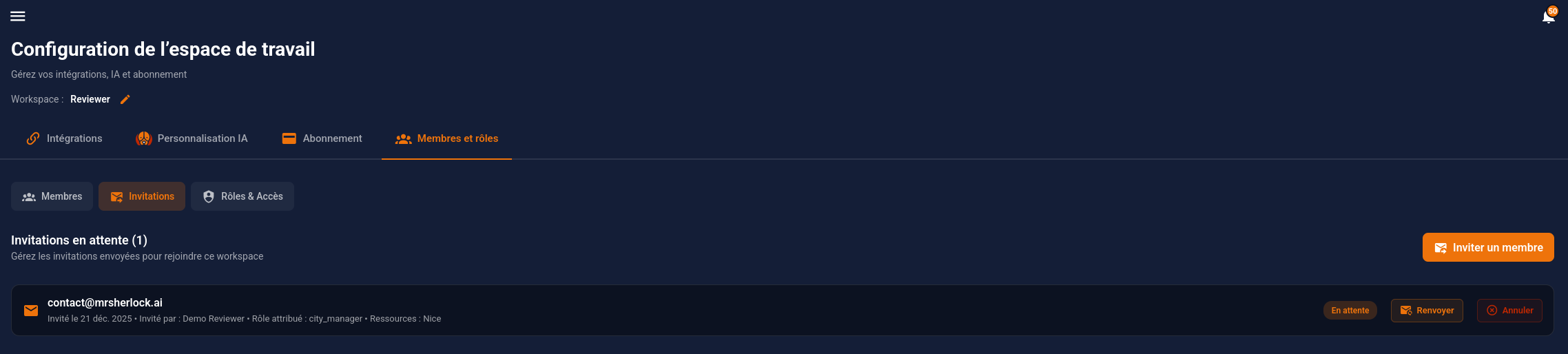 Liste des invitations en attente