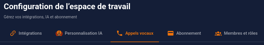 Sous menu appels vocaux